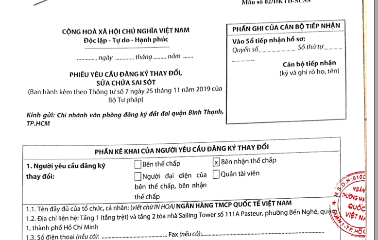 HỒ SƠ, THỦ TỤC XÓA THẾ CHẤP TẠI QUẬN BÌNH THẠNH Phieu yeu cau dang ky tahy doi ten - HỒ SƠ, THỦ TỤC XÓA THẾ CHẤP TẠI QUẬN BÌNH THẠNH